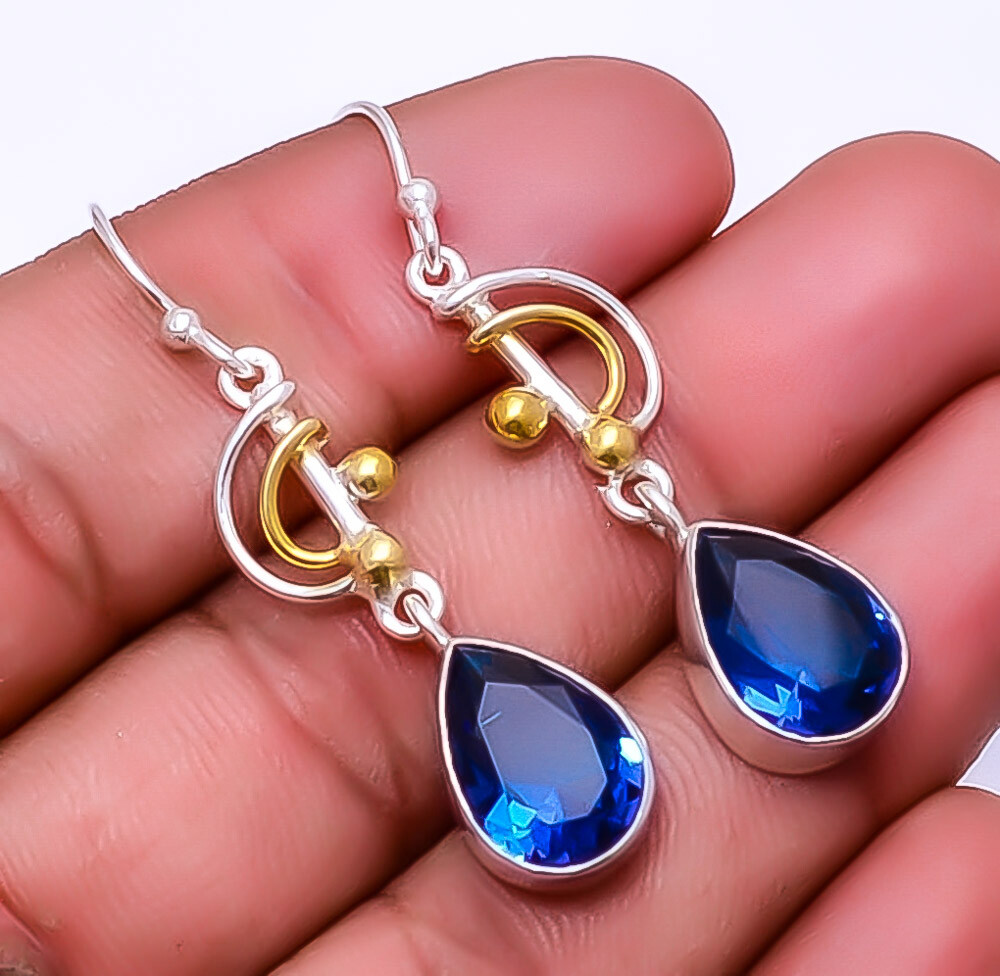 Blue Topaz 925 Sterling Silver Two Tone Earring 1.95