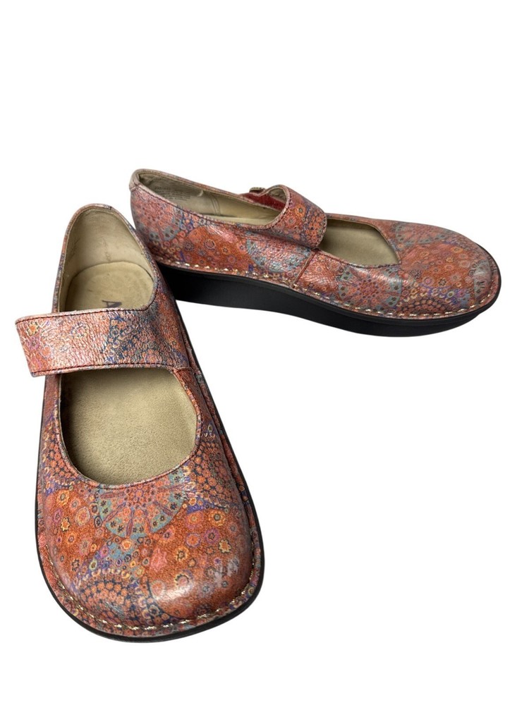 Alegria Paloma Womens Mary Jane Shoes 7.5 Red Patterned Leather Adjustable