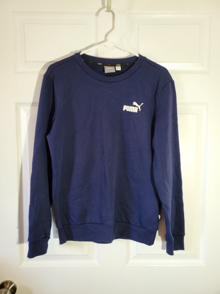 PUMA Sweatshirt XSmall Blue White Logo Print Pullover Sweater Cotton Mens