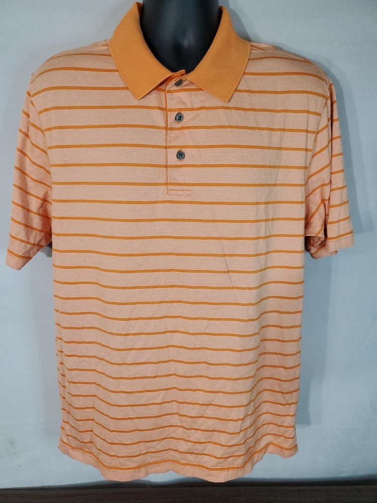 Jos. A. Bank Polo Shirt Men's Size Large Short Sleeve Stripe Golf Sports Orange