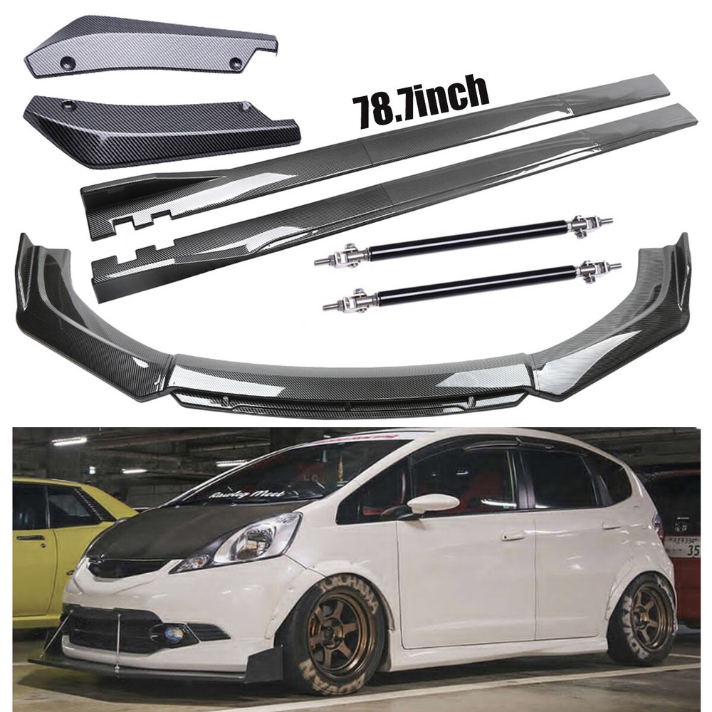 For Honda Fit 2006 Carbon Fiber Side Skirts Rear Front Bumper Lip Splitter Rod