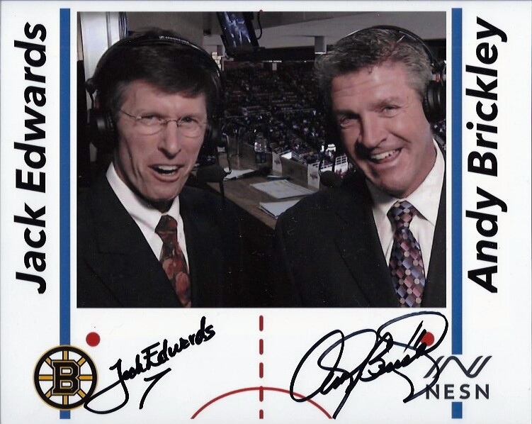JACK EDWARDS ANDY BRICKLEY BOSTON BRUINS NESN BROADCASTER AUTOGRAPH PHOTO 8X10