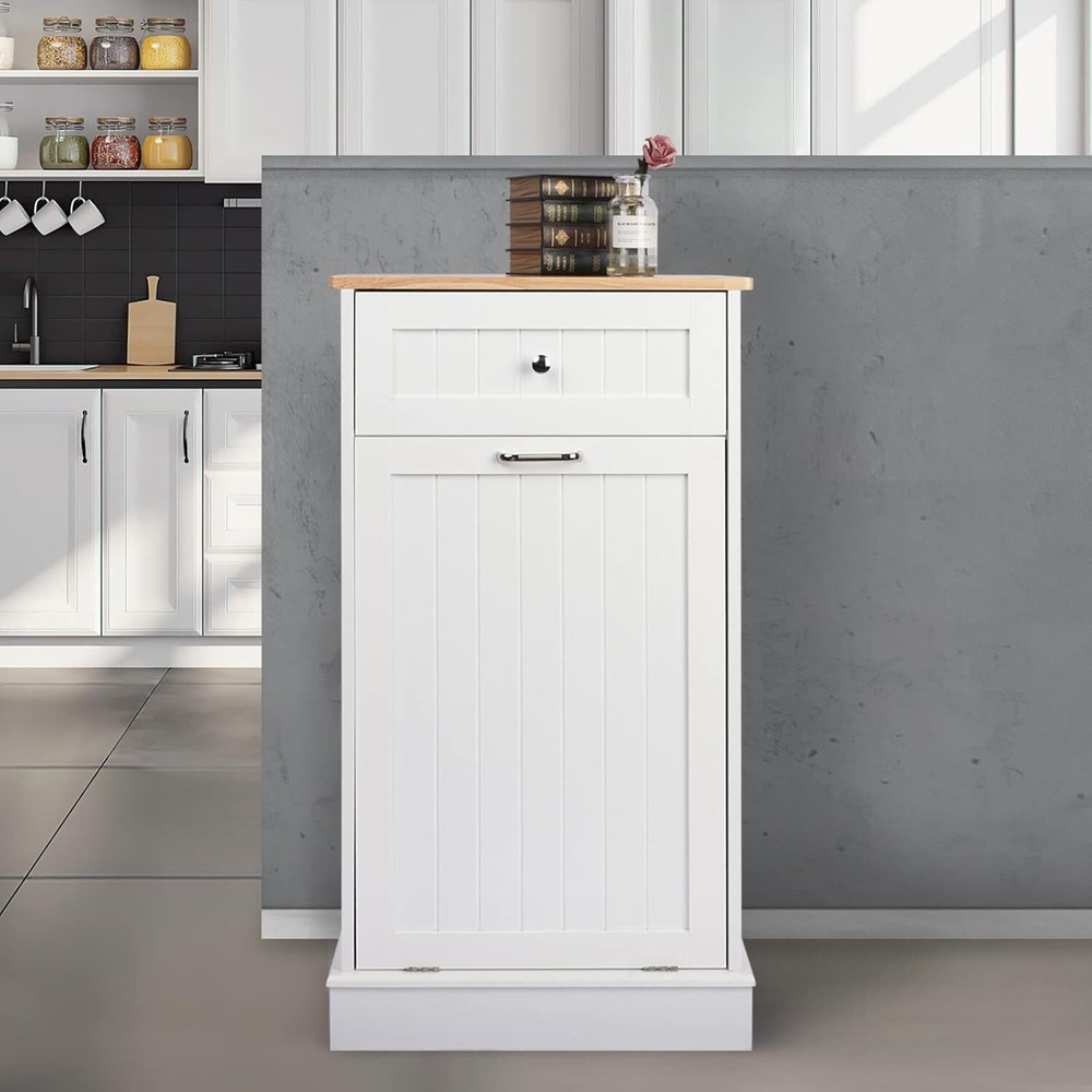 Tilt Out Trash Cabinet 10Gal Wooden Free Standing Laundry Sorter Cabinet Kitchen