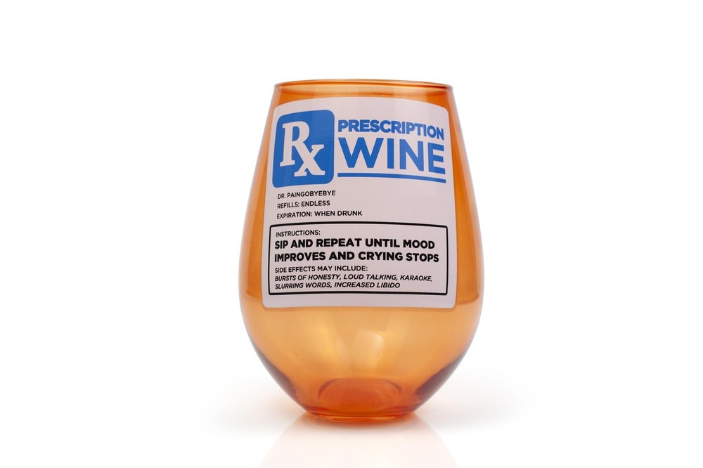 Funny Rx Prescription Stemless Wine Glass - 30oz Humorous Drinking Cup