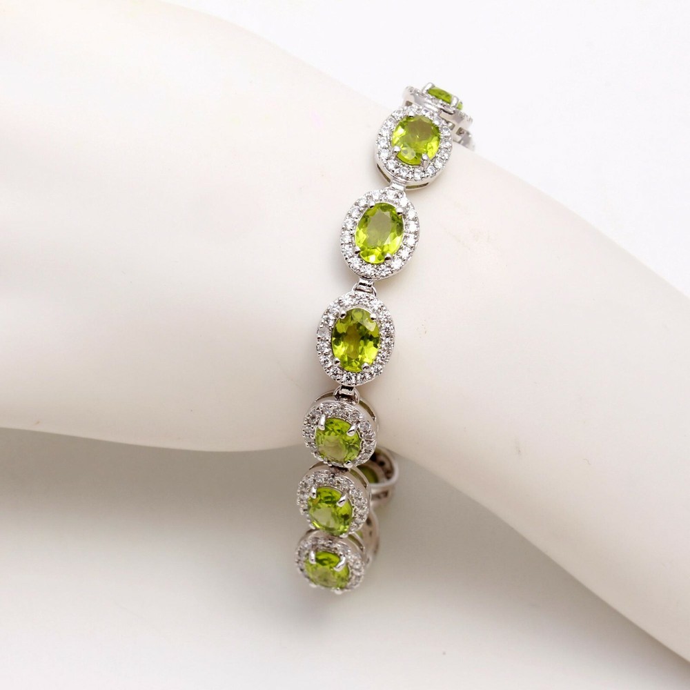 Natural Peridot Oval 6*4 Tennis Bracelet in 925 Sterling Silver 7 Inch