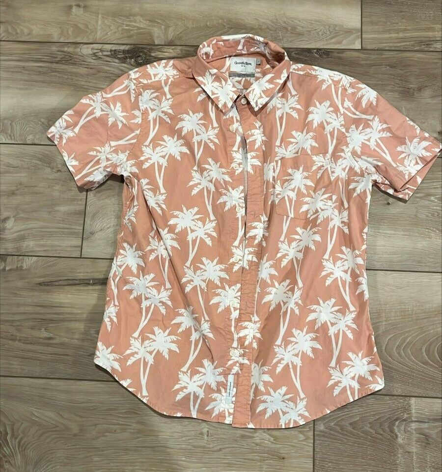 Goodfellow Northrop Slim Peach Palm Button Down Shirt for Beach Life