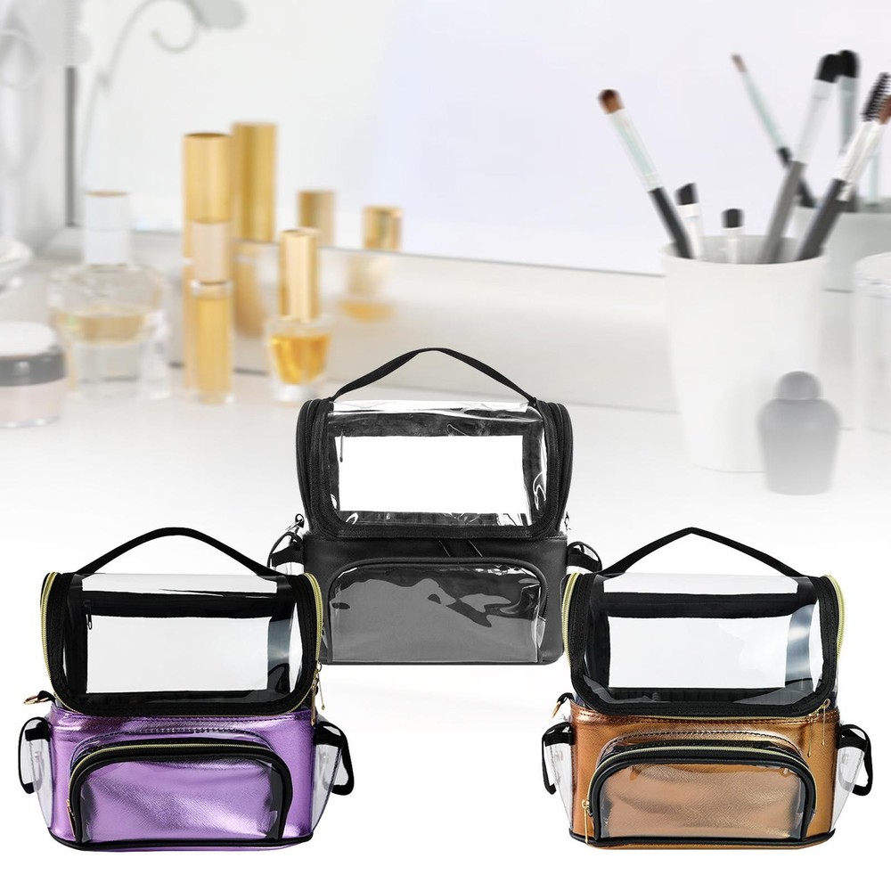 Portable Clear Makeup Case with Adjustable Divider and Handle  