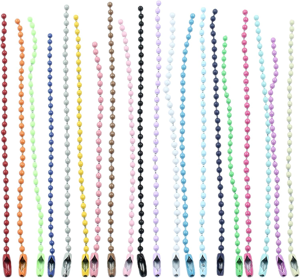 100 Pcs Colored Ball Bead Chain, Metal Hanging Chains Keychains Necklace Bulk wi