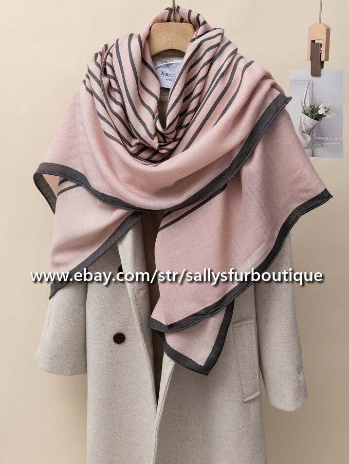 Sallys Boutique 70% Cashmere 30% Silk Wrap Scarf Stripe Print Thin Shawl 53\