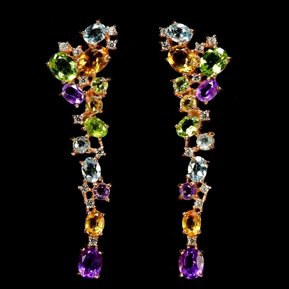 AAA Amethyst Peridot Citrine Topaz CZ Sterling 925 Silver Drop Earrings