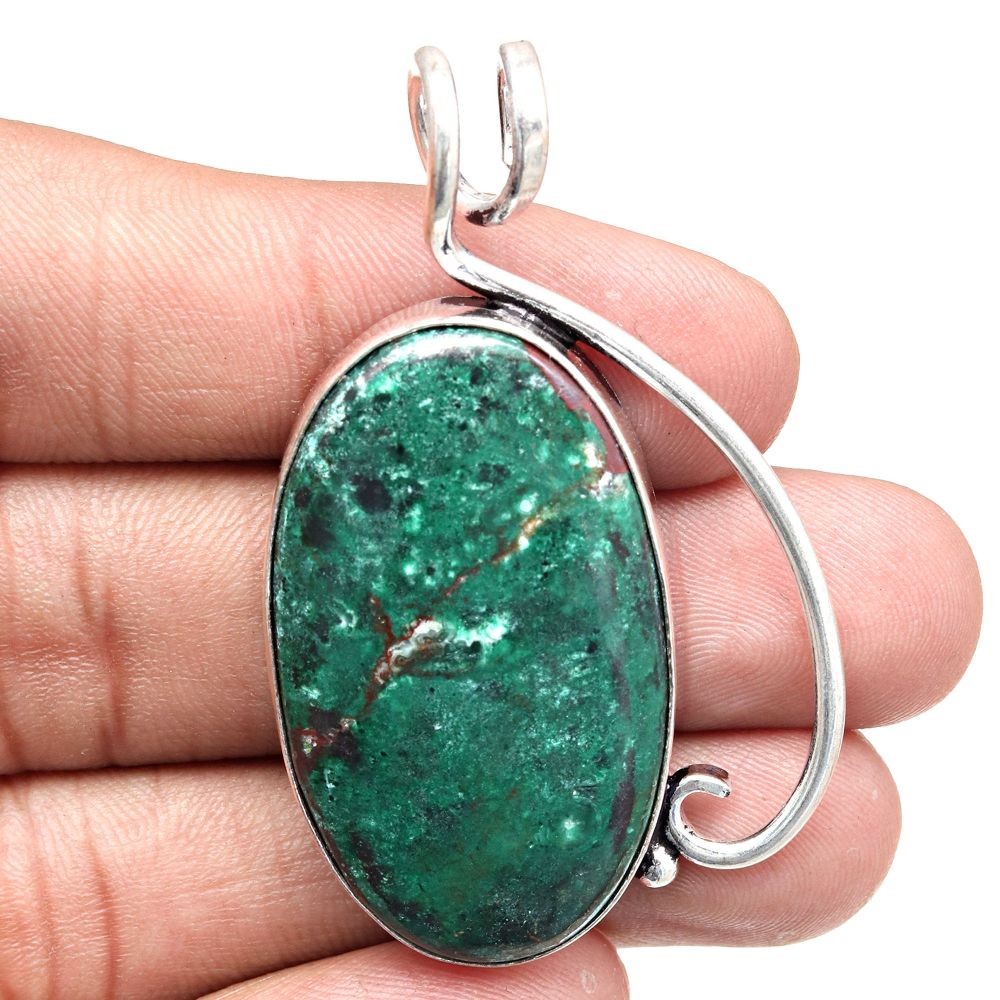 Chrysocolla Gemstone Silver Pendant Necklace Gift For Women 2 Inch