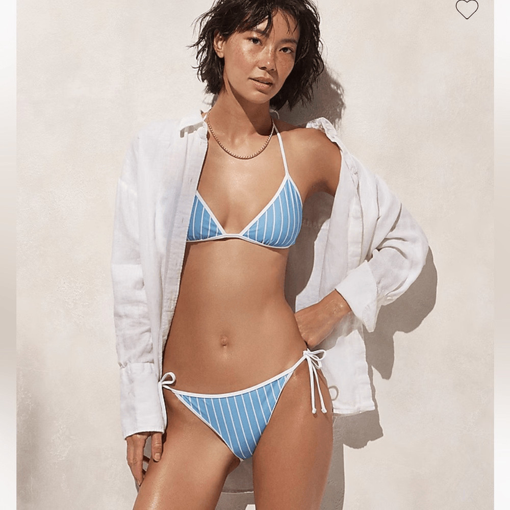 J. Crew String hipster bikini bottom in stripe blue white size Large