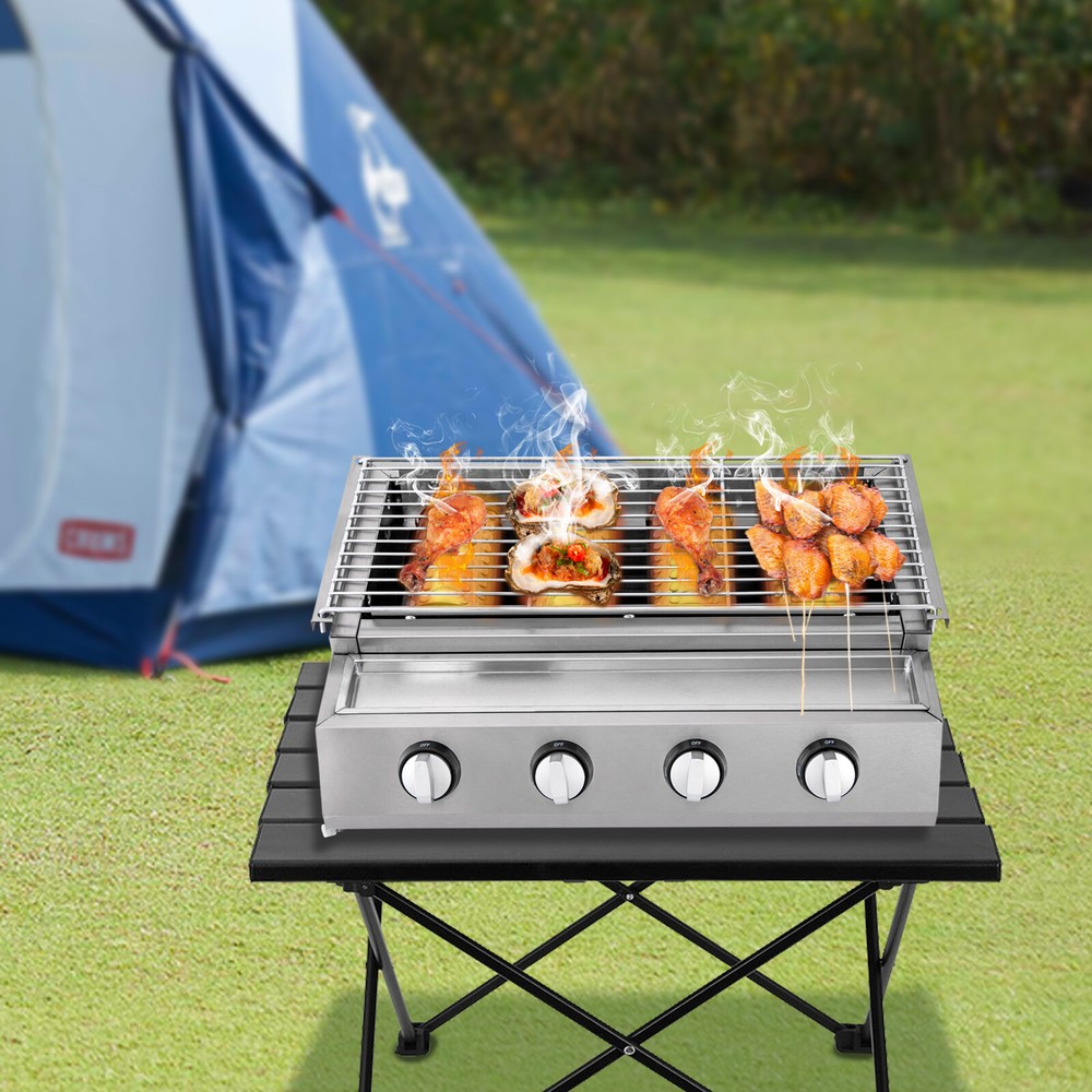 Gas BBQ Grill Stainless Steel Outdoor Camp Picnic Barbecue Shish Kabob 4 Burner