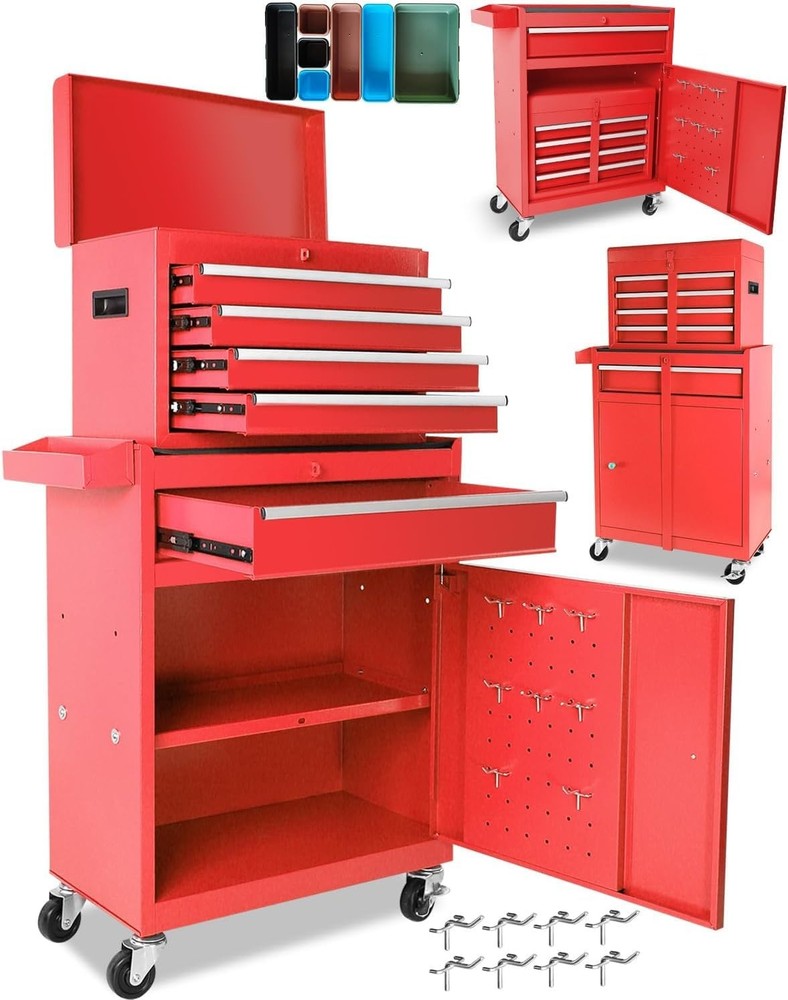 5-Drawer Heavy-Duty Rolling Tool Chest with Wheels & Removable Top, Steel Construction