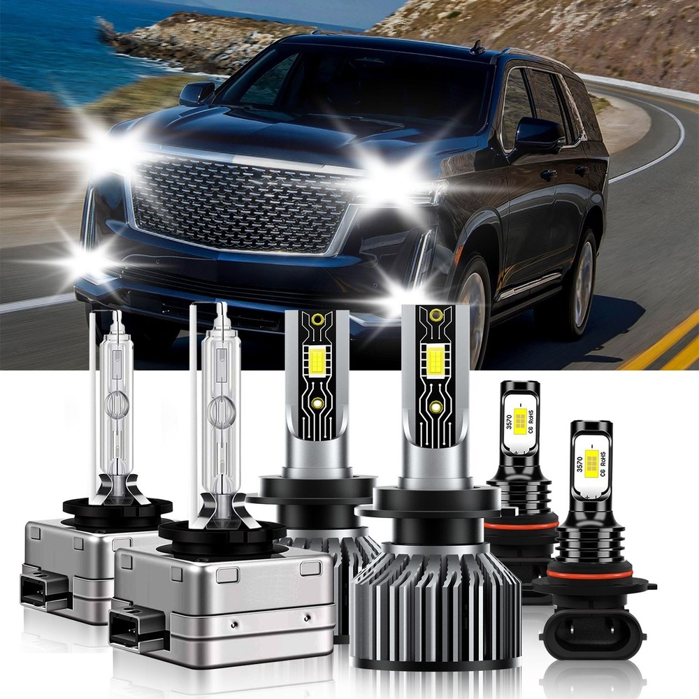 For Cadillac Escalade 2007-2014 6000K LED HID Headlight Hi-Low Fog Light Bulbs