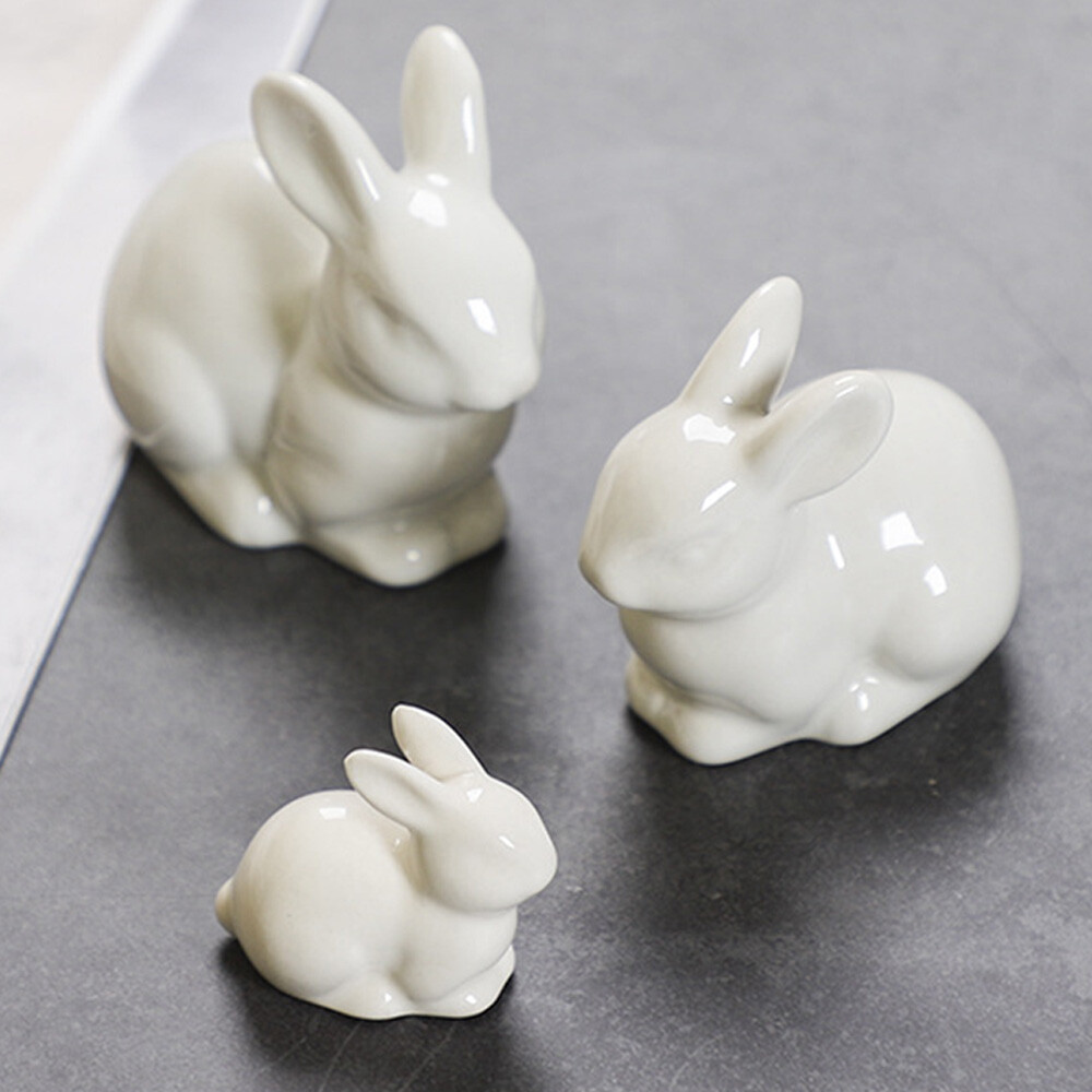 Mini Ceramic Rabbit Figurine Small Statue Home Ornament Figurines Collectibles