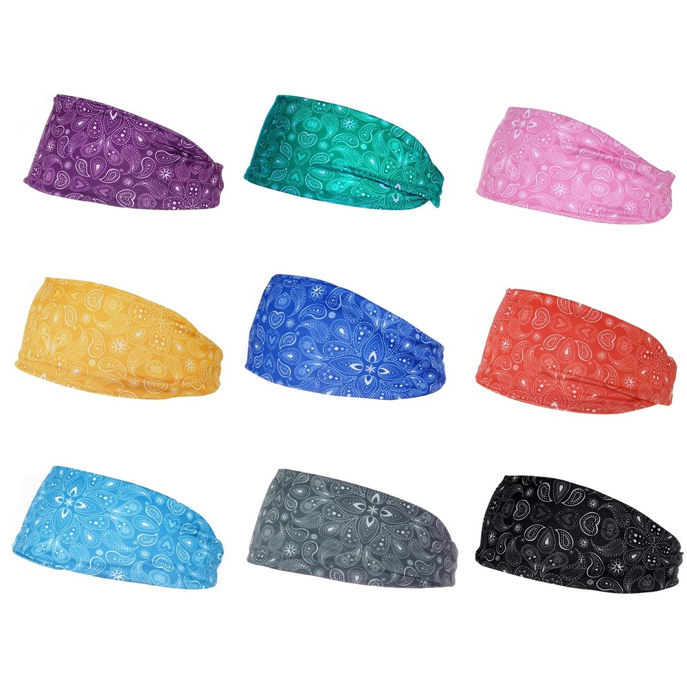 9-Pack Stretchy Sweatbands for Men - Wide Headbands