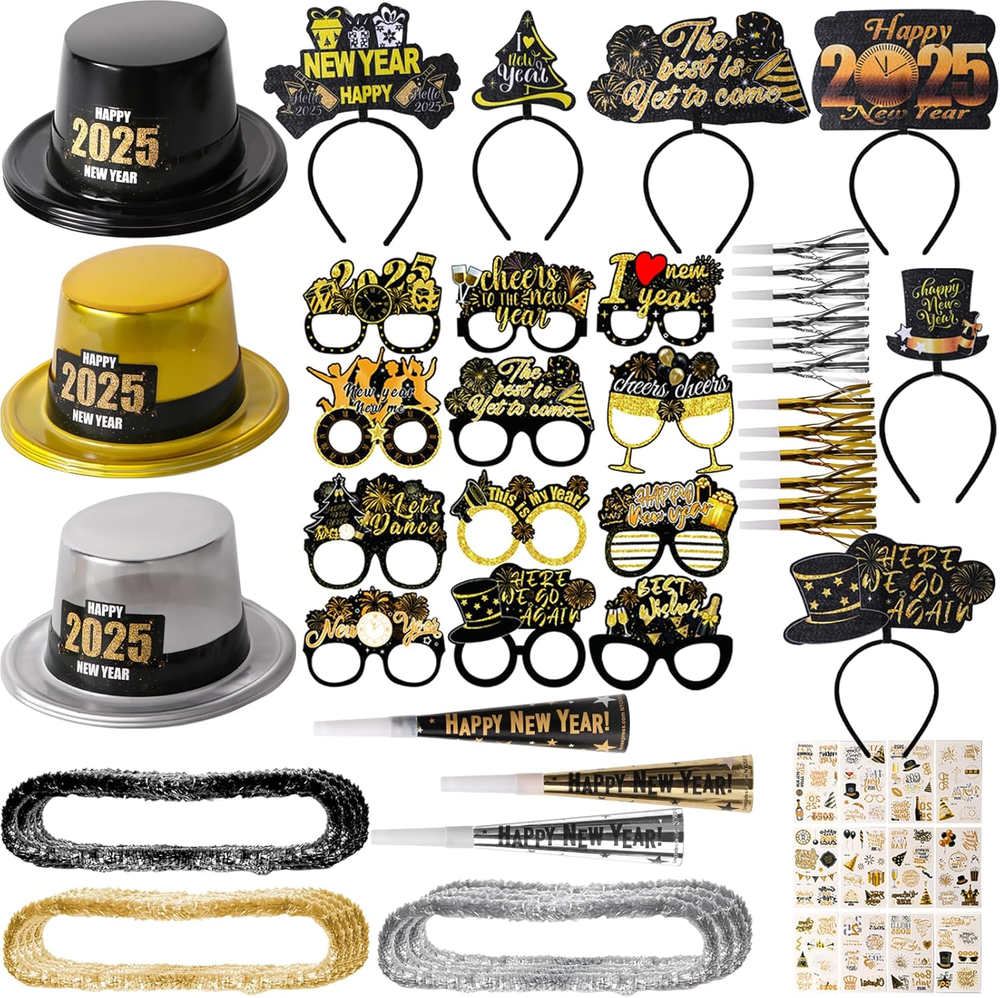 2025 New Years Eve Party Supplies, 72 Pcs New Year Glasses Headband Tiara Noisem-image