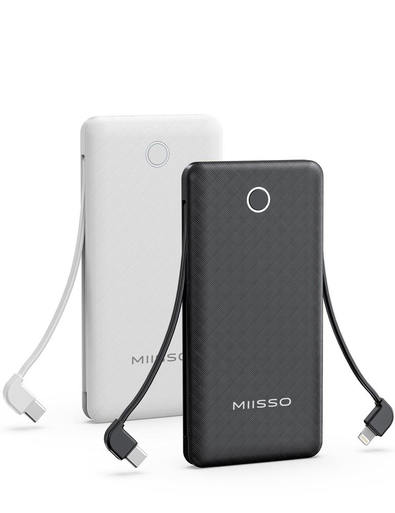 10000mAh Slim Power Bank with Built-in Cable for Travel Charging