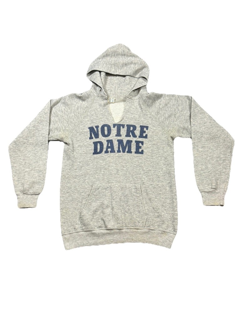 Vintage 1980s Notre Dame University Champion Hoodie Sweatshirt Cut Neck Size M