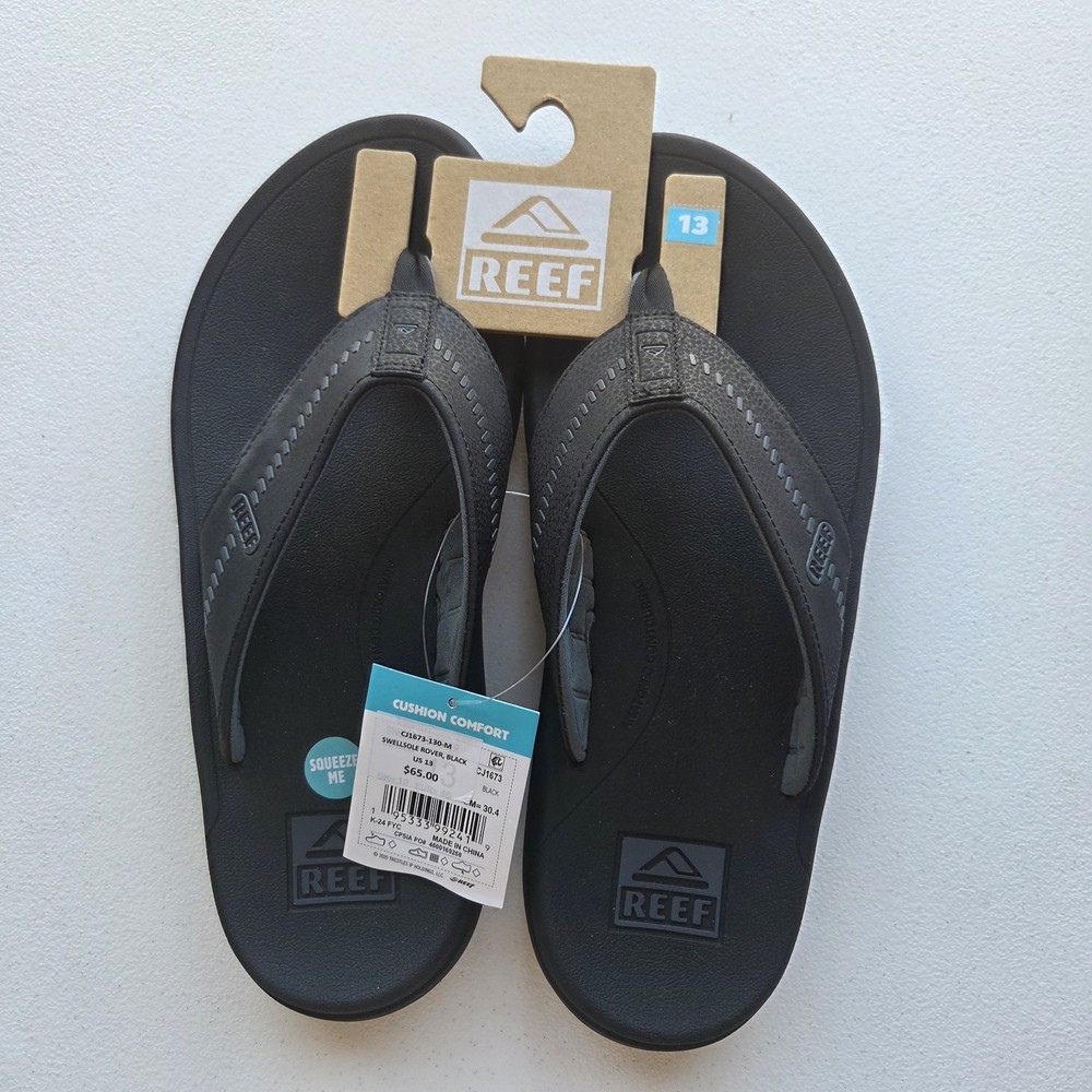 Reef Sandals Mens Size 13 Black Swellsole Rover Flip Flops Comfort Beach CJ1673