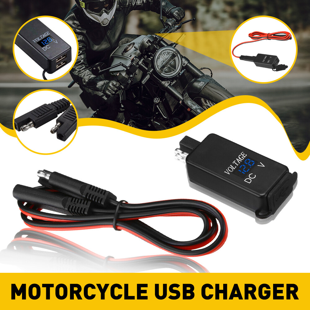 Motorcycle SAE to Dual USB Fast Charger with LED Voltmeter