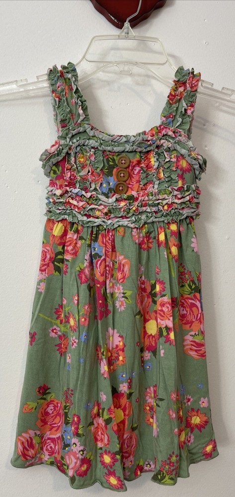 Matilda Jane Girls 2t Green Floral Sleeveless Pullover Ruffled Dress! A6376