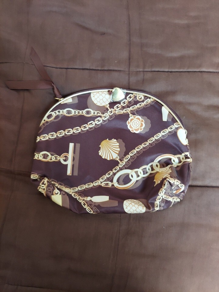 NWOT Estee Lauder Small Brown & Gold Makeup & Jewelry Bag