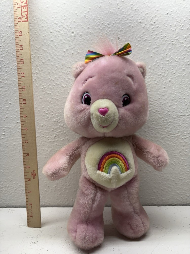 Vintage 2004 Care Bears Cheer Bear 13 Inch Rainbow Belly Plush with Bow