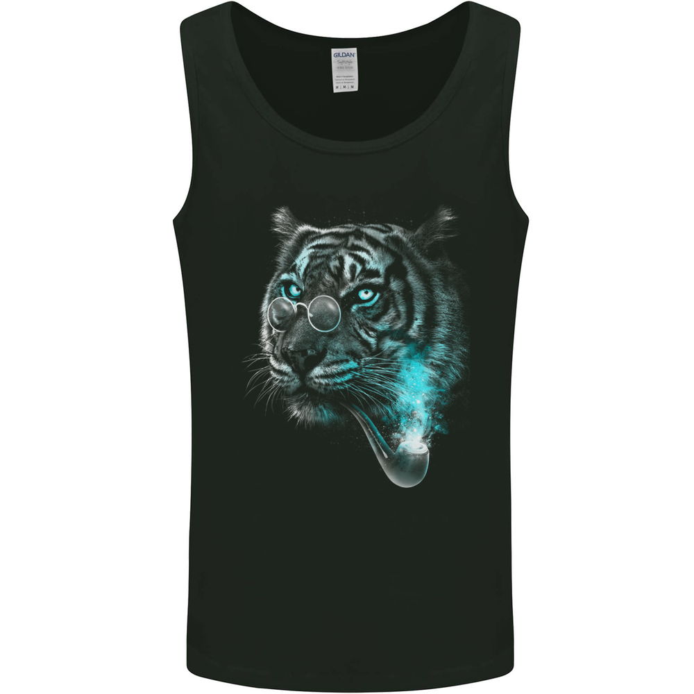 Pensive Tiger Funny Smoking Wild Cat Mens Vest Tank Top
