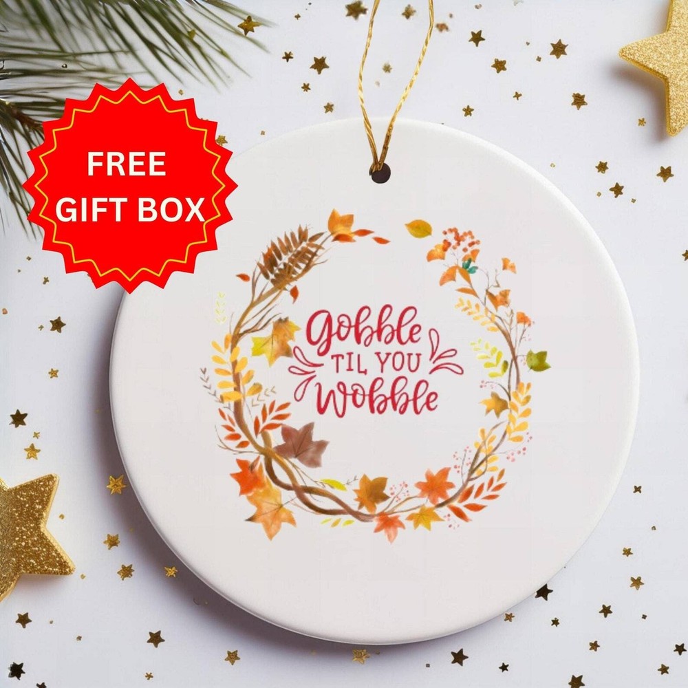 Thanksgiving Fall Wreath with Autumn Leaves - Gobble Til You Wobble Harvest Decor  