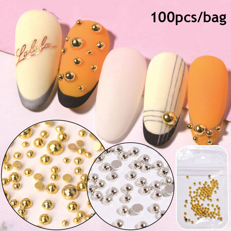 100PCS 3D Nail Rivet Metal Studs Metallic Beads Solid Semicircle Manicure Art