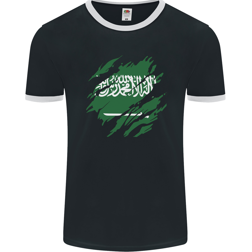 Torn Saudi Arabia Flag Arabian Day Football Mens Ringer T-Shirt FotL