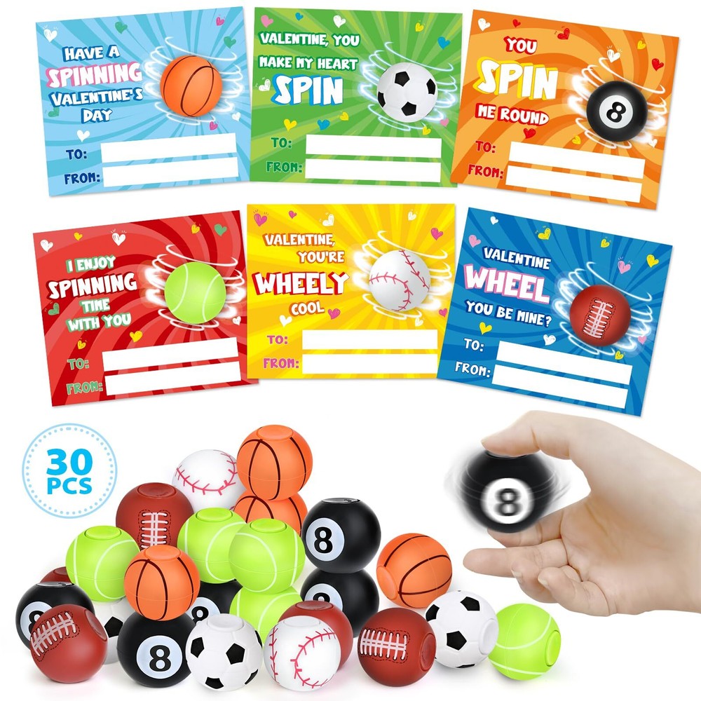 30 Valentine's Day Cards with Fidget Spinners for Kids Classroom Party