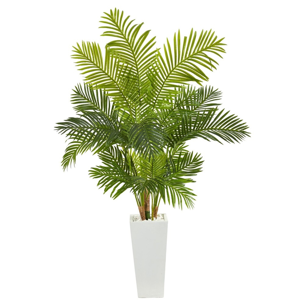 68 Inch Tall Artificial Palm Tree in White Planter for Tropical Decor