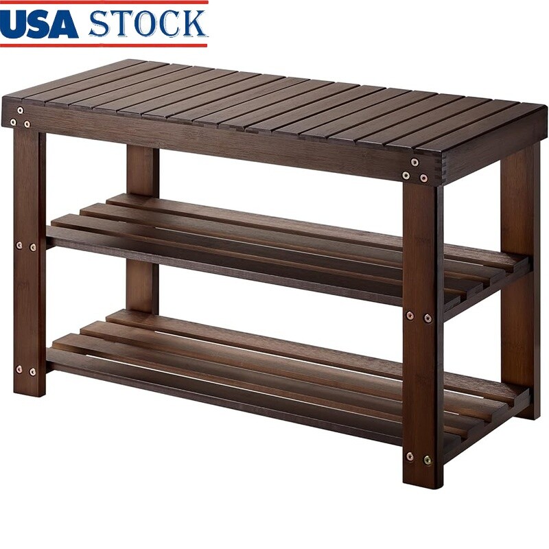 3-Tier Bamboo Shoe Rack Bench for Entryway, Bedroom, or Living Room Storage