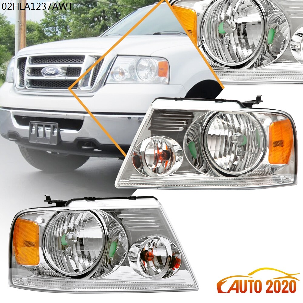 Chrome Headlights Pair Head Lamps Fit For 04-08 Ford F150/ 06-08 Lincoln Mark LT
