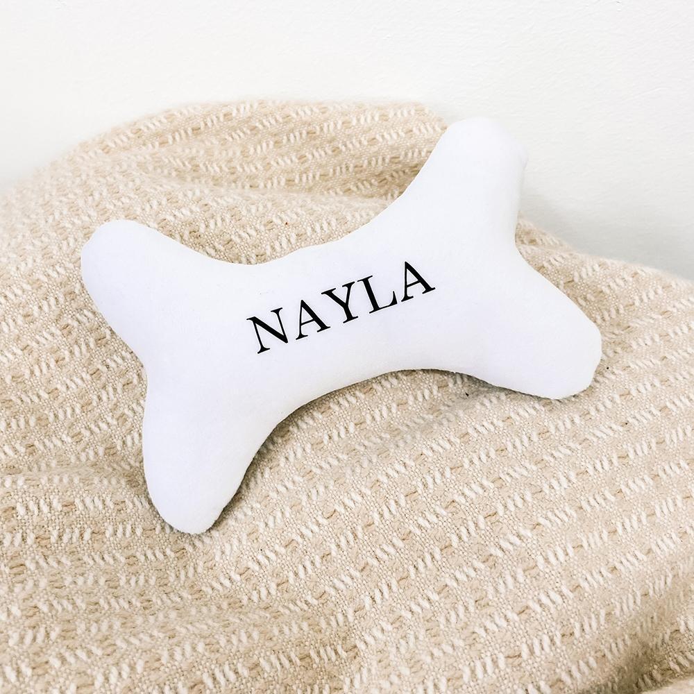 Personalized White Bone Shape Dog Toy Durable Chew Squeaky Plush Puppy Gift Cust