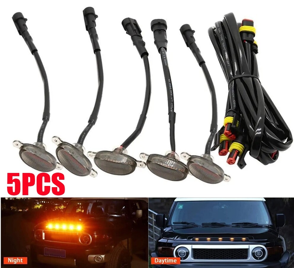 (5pcs) Led Front Grille Running Lights Smoked Lens Amber Car Lamps DRL Fog Light