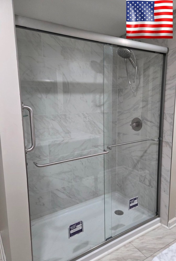 54-inch Brushed Nickel Sliding Shower Door with 6mm Tempered Glass
