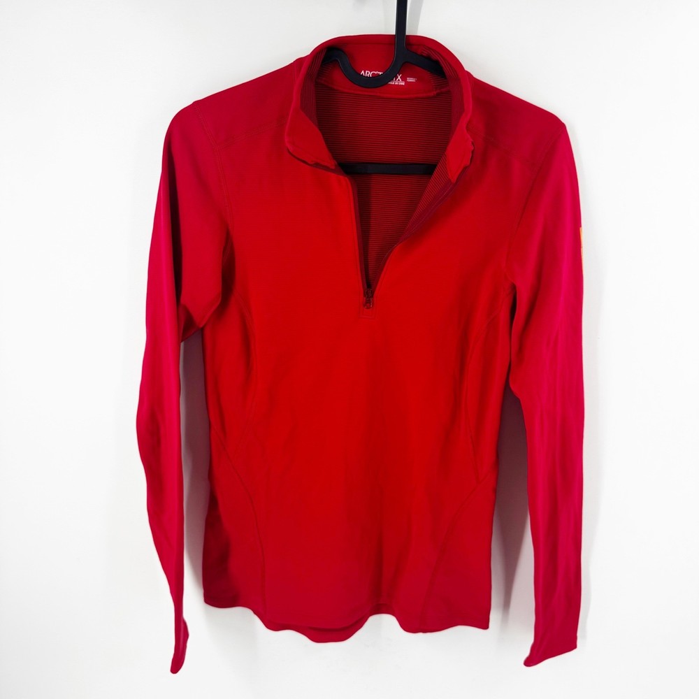 Arcteryx Rho LT Zip Neck Womens Small Red Baselayer Pullover Shirt CA 34438