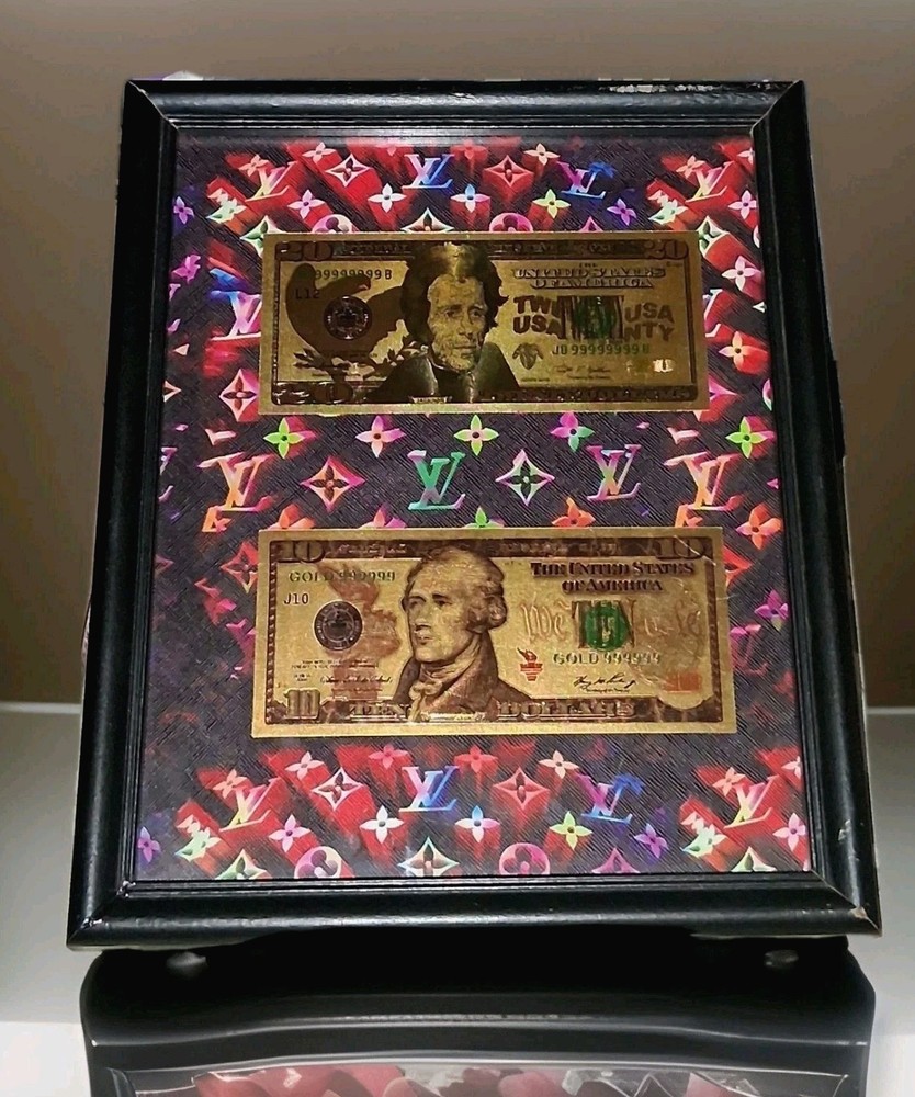 Luxury Designer Louie LV Gold Bill 3D Money Framed Wall Artwork Art Hype Gift