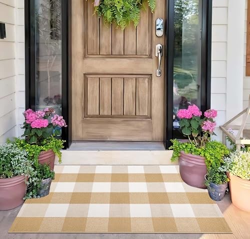 24x35 Washable Khaki Cotton Front Door Mat for Outdoor Entryway