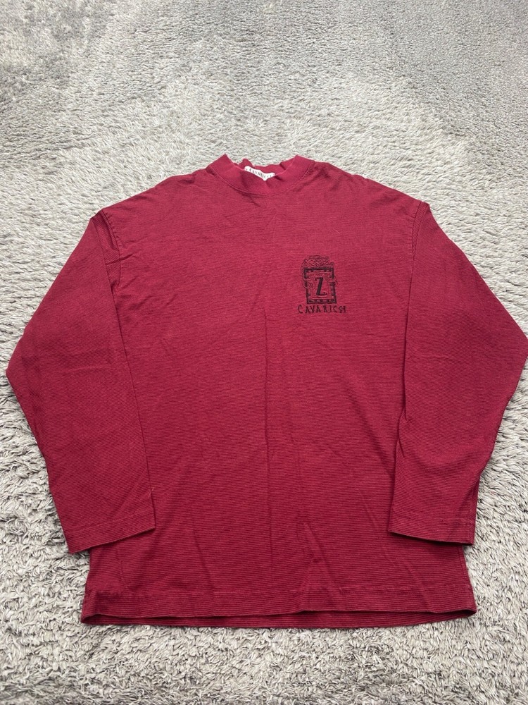 Vtg Z Cavaricci Sweatshirt Men Medium Red Pinstriped Mock Neck Pullover Made USA
