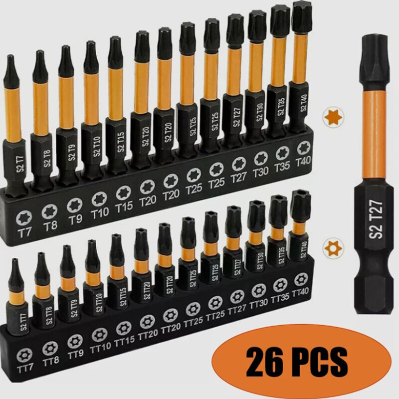 Tamper Proof Torx Security Bit Set T7-T40 1/4 Hex for Drills and Screwdrivers