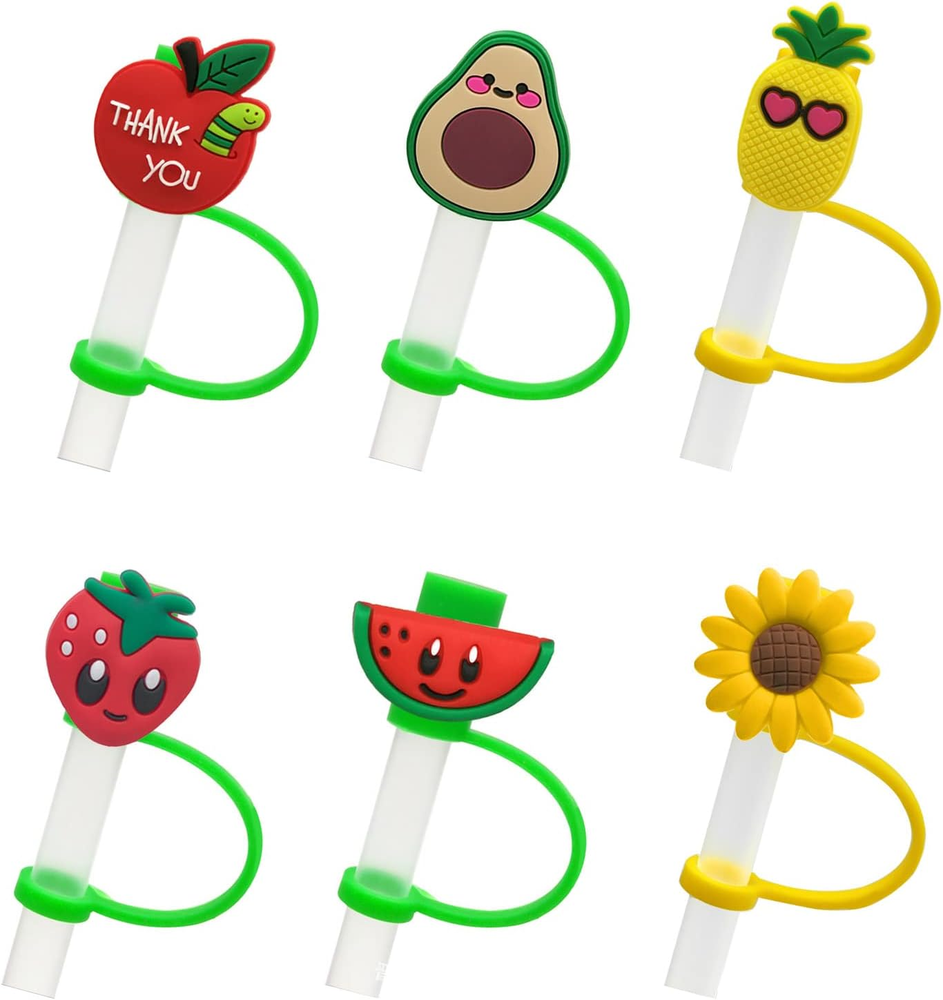 6Pcs Silicone Straw Cover, Reusable Silicone Straw Toppers, Splash Proof Stra...