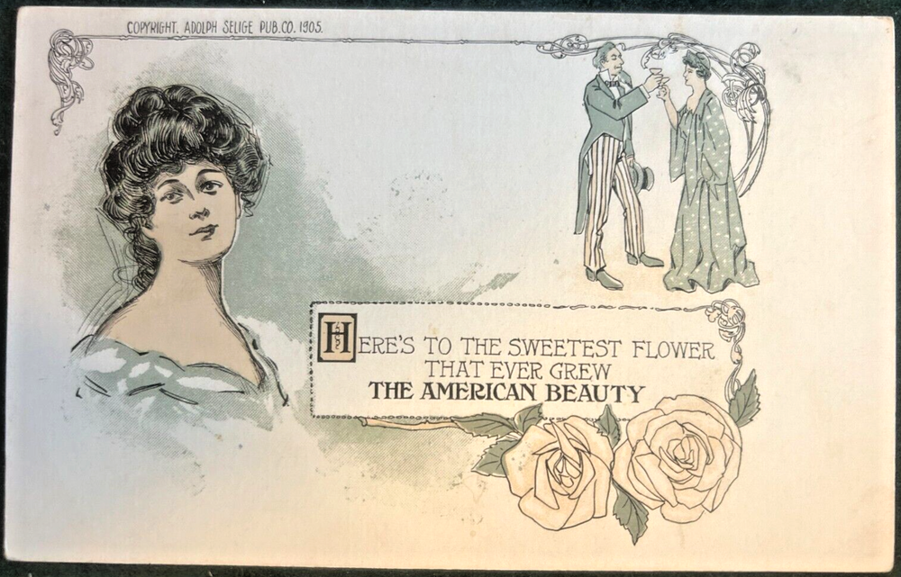 Antique Valentine: 1 of 7, Art Nouveau, Chorus line of praise for lovely woman