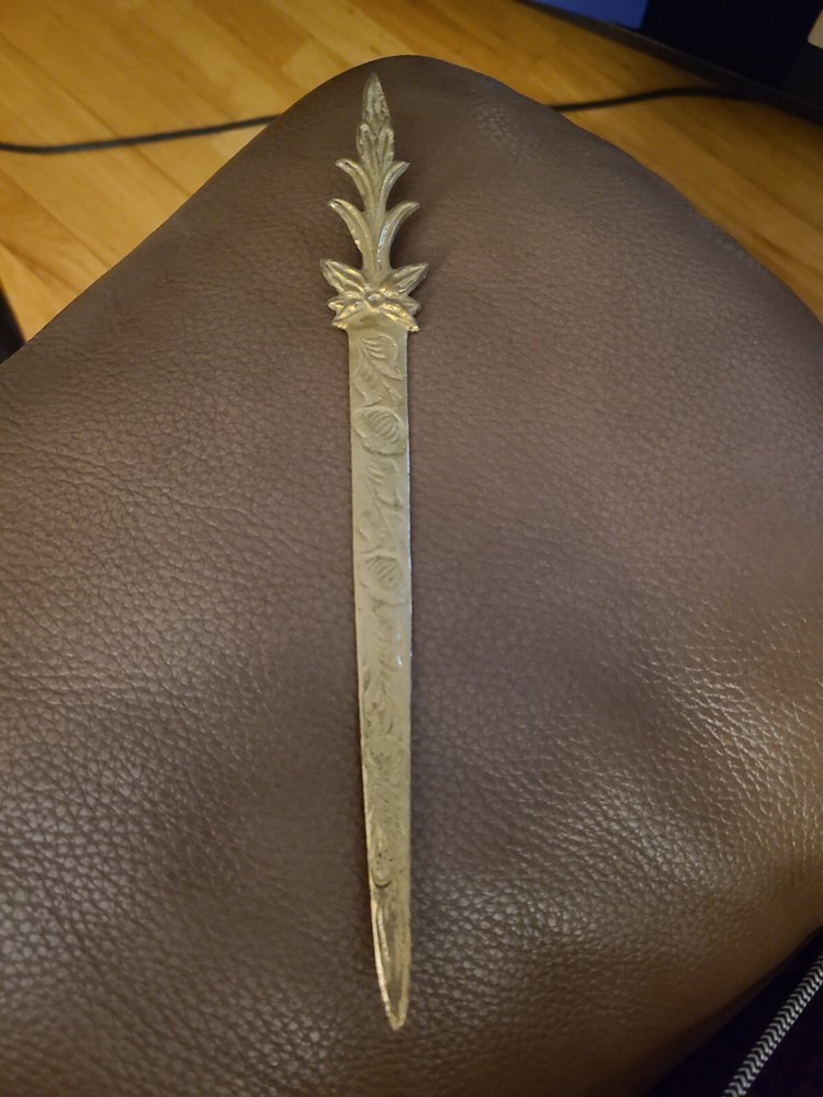 Vtg Brass Embossed Letter Opener