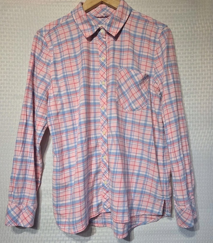 Vineyard Vines Women’s Plaid Button Down Shirt Size 12 Relaxed Linen Cotton Pink