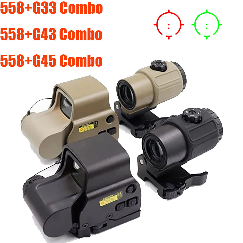 G43 558 QD TST G33 G45 Holographic Red Green Dot Sight Scope 3/5X Magnifier HHS